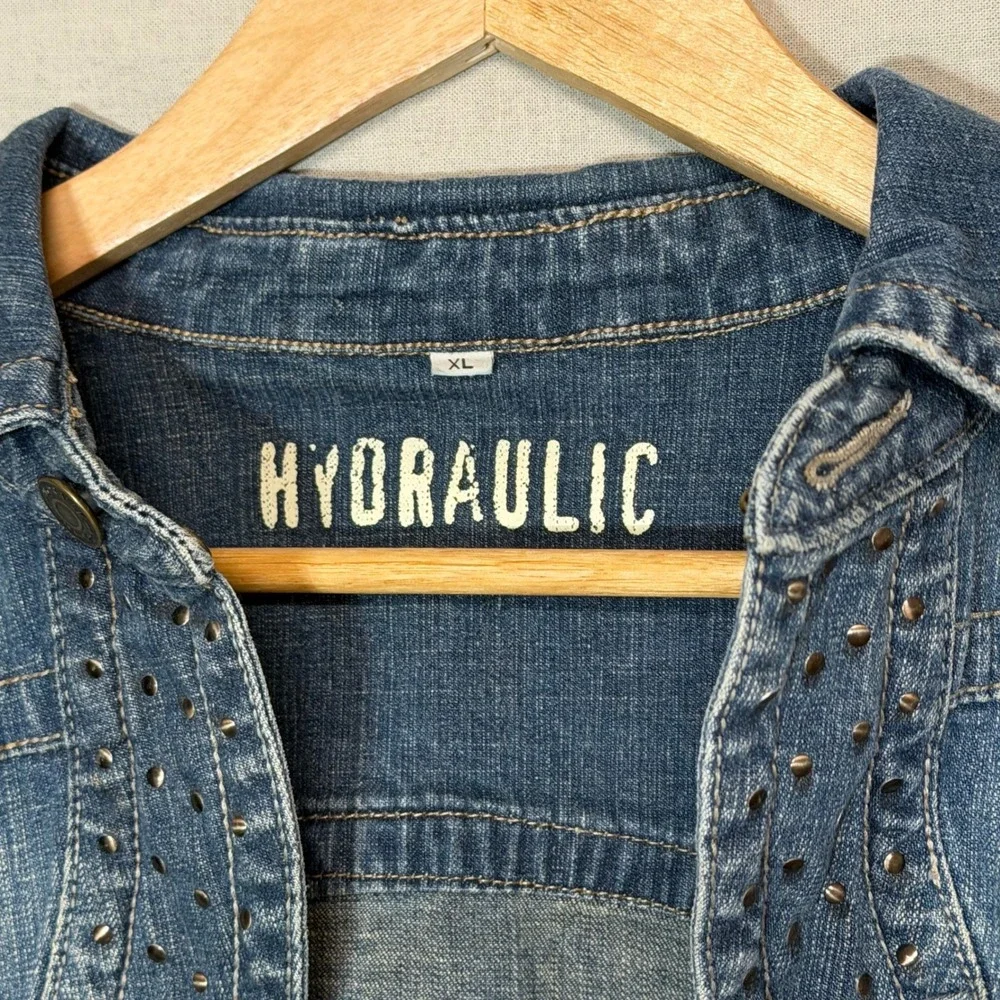 Hydraulic Y2K Studded Cropped Denim Shrug Jacket Medium Wash Blue Size XL - Picture 4 of 8